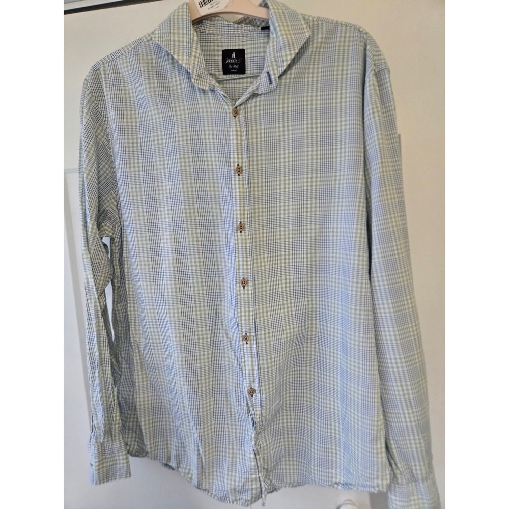 Johnnie-O Top Shelf Gideon Plaid Button Down Shirt Mens Large Green Blue Cotton